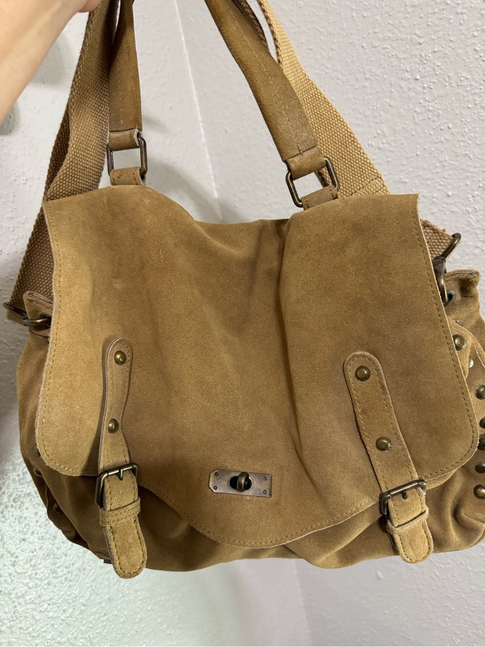 Free People Suede Flap Shoulder Bag in Tan